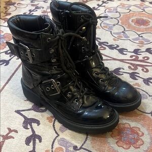 Guess Black Combat Moto Boots with Glossy Finish